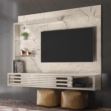 Imagem de Painel Bancada Suspensa Com Led Tvs Até 50 Polegadas Frizz Select - Calacata Off White