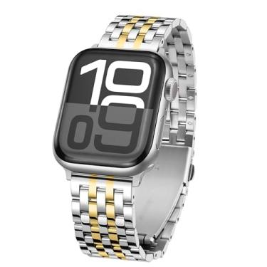 Imagem de Tasikar Correia metálica compatível com Apple Watch 42 mm (série 10) 41 mm 40 mm 38 mm para homens e mulheres, correias de substituição de aço inoxidável para iWatch SE série 10 9 8 7 6 5 4 3 2 1