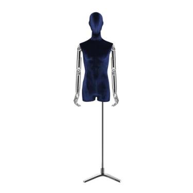 Imagem de Mannequin Manequins de varejo masculinos podem ser ajustados de 62,2 a 78,74 polegadas, equipados com uma base triangular de metal(Blue)