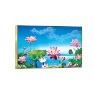 Imagem de BMZFYBS Impressão em tela de paisagem - flores de lótus - arte de parede natural imagem chinoiserie - pôster de decoração de moldura dourada 60 x 90 cm 24 x 35 pol