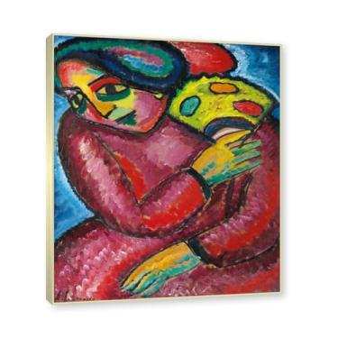 Imagem de NHLDZYH Moldura de champanhe. Impressões de arte Alexej von Jawlensky - Pintura de retrato - (Dança com leque amarelo) - Pôster de decoração de parede vintage. 40 x 48 cm - 15,7 x 18,9 pol