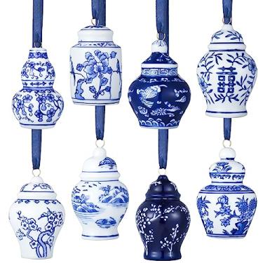 Imagem de BBTO 8 peças mini chinoiserie decorações penduradas de porcelana azul e branco enfeites de pingente de árvore de cerâmica festa de aniversário chá de bebê casamento decoração de casa (estilo clássico)