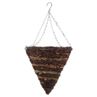 Imagem de Cesta De Cone Quadrado De Corrente Pendurada Decoração De Parede Cabides De Flores Ganchos De Parede Decorativos Suporte Montado Na Parede Vaso De Vime Canteiro De Flores Muro