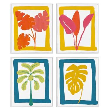 Imagem de Stupell Industries Conjunto de arte giclée emoldurado branco Warm Oasis Leaves 4 peças por Bronwyn Baker, 14 x 11