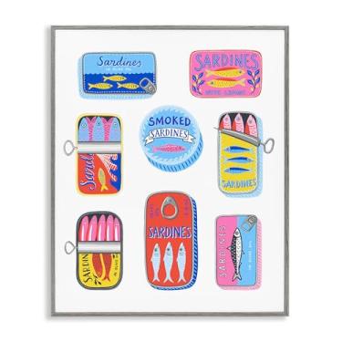 Imagem de Stupell Industries Latas de sardinha brilhante e pastel cinza emoldurado design de arte giclée por Bex Morley Design, 14 x 11