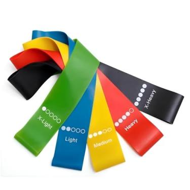 Imagem de Kit 5 Faixas Elásticas Mini Band de Resistência – Treino Funcional, Pernas e Glúteos, Musculação, Pilates, Yoga, Alongamento e Fisioterapia – 5 Níveis para Treinar em Casa