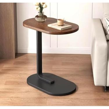 Imagem de Mesa Lateral C-Shaped, 45 x 28 cm, Base Oval em Metal, Tampo em Madeira, para Sofá e Cama