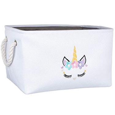 Imagem de Cesto de armazenamento APPLE PIE COM lindo bordado de unicórnio, compartimentos de armazenamento de brinquedos de animais dobráveis/cubo/caixa/peito/organizador para crianças, meninos e meninas, quarto de bebê e berçário. (Unicórnio)