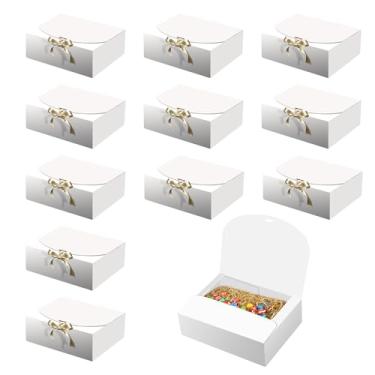 Imagem de Pacote com 12 caixas de presente brancas com tampas, ATSKIM 27 x 20 x 8 cm elegante caixa de presente de dama de honra com fita dourada, lembrancinhas de festa para casamento, aniversário, embalagem