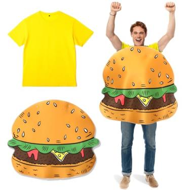 Imagem de Chuangdi 2 peças de fantasia de hambúrguer para adultos de Halloween com camiseta amarela, comida engraçada, cheeseburger cosplay, vestido para Halloween, Amarelo, GG
