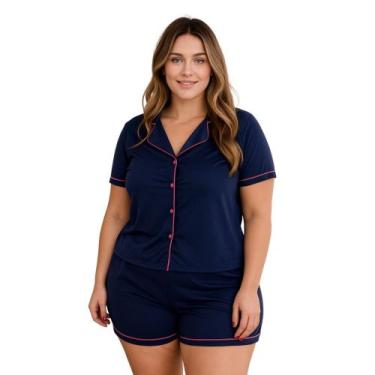 Imagem de Pijama Americano Curto Gola Botão PLUS SIZE 50 52 54 56 -c11 BRENDA PL