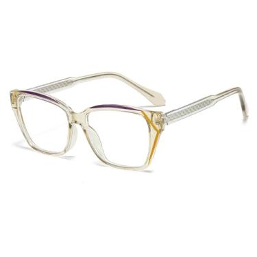 Imagem de Óculos de sol femininos com lentes claras, estilo retrô, cor lisa, espelho (bege)