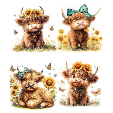 Imagem de Yeaqee 4 kits de arte de diamante, pintura DIY para adultos, estética de parede, artesanato, decoração de quarto, pintura fofa, 5D, decoração de parede para casa, 25 x 29 cm (vaca Highland)