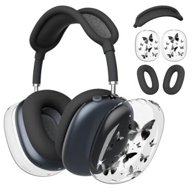 Imagem de BlHMCASE Capa de fone de ouvido para AirPods Max, capa para fones de ouvido Y2K preta borboleta transparente, capa preta de silicone para fones de ouvido para Apple AirPods Max