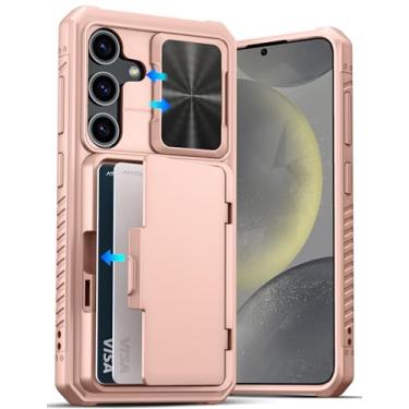 Imagem de ATATOO Capa para Samsung Galaxy S24 com porta-cartões (loja de 3 a 5 cartões) e capa e suporte para lente deslizante, [proteção contra quedas de grau militar], capa carteira à prova de choque para