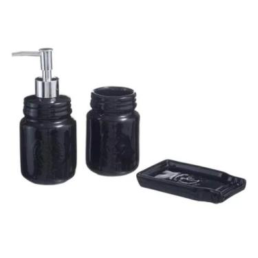 Imagem de Kit Lavabo Banheiro Acessórios Porta Sabonete Líquido 646 - PGB, Preto