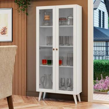 Imagem de Cristaleira 70 cm 2 Portas de Vidro com Pés Cônicos Branco Vik Madesa,