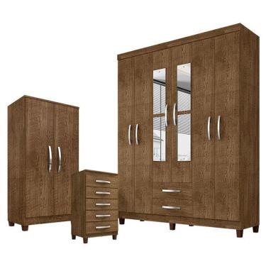 Imagem de Guarda Roupa Casal Modena Com Espelho 6 Portas Cômoda Cannes 5 Gavetas E Armário Multiuso Recife Malbec