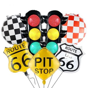 Imagem de 7Pcs Race Car Party Balloon Set/Traffic Light Pit Stop Balloon/Dirt Bike Racing Car Party Decor/Fast One Two Fast Decor/Boys Race Fans Let's Go Racing Theme Bar Supplies/Talladega Nights 1st
