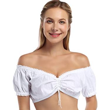 Imagem de GloryStar Fantasia feminina Oktoberfest da Baviera tradicional Dirndl blusa cropped jardim cerveja branca 1 2GG