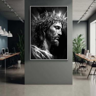 Imagem de Quadro com Moldura Decorativo Para Sala Quarto Hall Jesus Perfil Preto