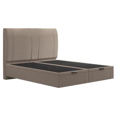Imagem de Cama Queen Baú Flutuante Com Cabeceira 160cm Spazio S04 Linho Bege - Lyam Decor