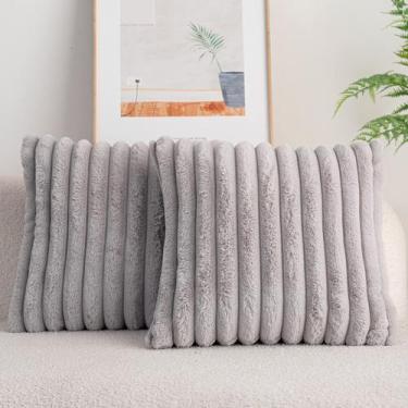 Imagem de Capas de almofada DEELAND Faux Fur Plush 45x45cm cinza claro