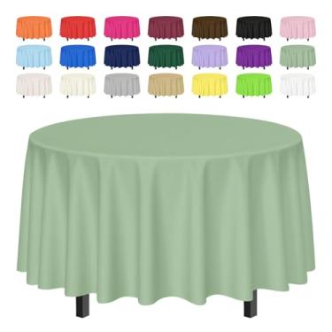 Imagem de SietDESEO Pacote com 3 toalhas de mesa de plástico redondas verde sálvia 213 x 213 cm, impermeável, descartável para casamento, aniversário, chá de bebê, festa, piquenique, toalha de mesa circular