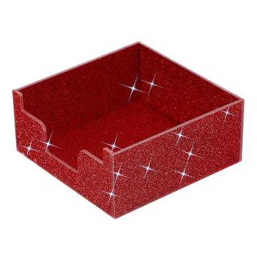 Imagem de PATIKIL Suporte de notas adesivas de acrílico, dispensador de blocos adesivos 10 x 10 cm com glitter, organizador de bloco de notas para mesa, escritório, caderno, vermelho