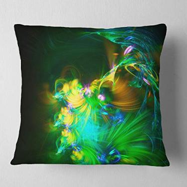 Imagem de Designart Flor fractal verde brilhante no escuro sala de estar, sofá, almofada de alta qualidade + capa de almofada impressa em ambos os lados 66 cm x 66 cm