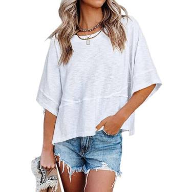 Imagem de Camiseta feminina Sherosa folgada com bainha curva branca L