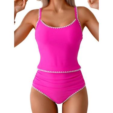 Imagem de Maiô Tankini Femenie Tummy Control, cintura alta franzida - Eomenie