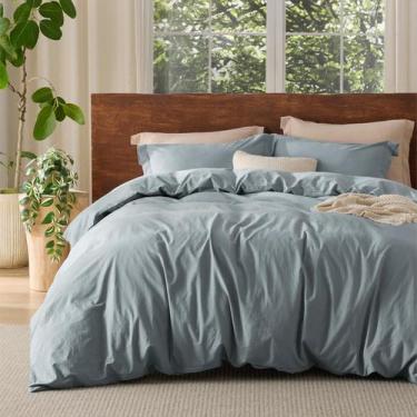Imagem de Capa de edredom Bedsure 100% algodão lavado Queen Size Dusty Blue