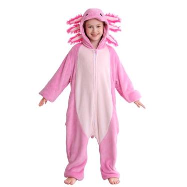 Imagem de DELEY Macacão infantil fantasia de Halloween Natal cosplay pijama animal peça única para 4-13 Axolotl, rosa, 4-5 Anos