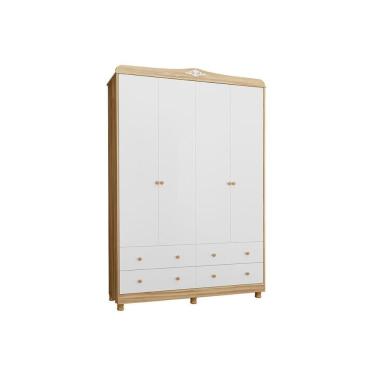Imagem de Guarda Roupa Bebê Elô C/ 4 Portas E 4 Gavetas Branco/amendoa - Peroba