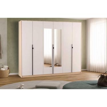 Imagem de Guarda Roupa Casal 6 Portas (2 C/ Espelho) E 4 Gavetas Ph 1807 Carvalho Nature/off White - Herval