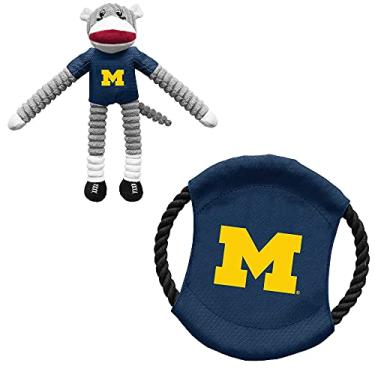 Imagem de Littlearth Conjunto de brinquedos para animais de estimação NCAA University of Michigan com macaco e disco voador