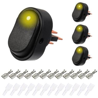 Imagem de EPLZON Interruptor elétrico 12V 30A SPST 3 pinos 2 posições à prova d'água LED Rocker, acessórios para carro, caminhão, RV, motocicleta, barco, controle marítimo (pacote com 4 peças, amarelo)