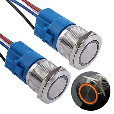 Imagem de DMWD 2 peças interruptor de botão de travamento de 22 mm à prova d'água 12 V-24 V anel led 1NO 1NC autotravamento liga/desliga metal redondo 7/20.3 cm orifício de montagem com plugue de soquete de fio