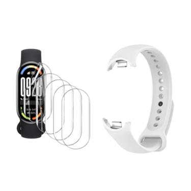 Imagem de Kit Pulseira Silicone Premium para Xiaomi Mi Band 10,Mi band 9,Mi band 8 + 5x Película Protetora Gel Ultra-Slim (Relogio Mi band 8/9/10 Branco + 5x pelicula)