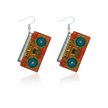 Imagem de Brincos femininos dos anos 80, 90, fita cassete, pendurados, roupa dos anos 80, fantasia dos anos 90, roupas neon, acessórios, presentes, Acrílico, Sem pedra preciosa