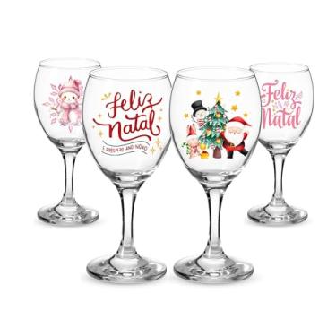 Imagem de Kit 2 Taças De Vinho 340ml Vidro Personalizada Especial Feliz Natal Mesa Posta Decorativa Fim De Ano (VERMELHO)