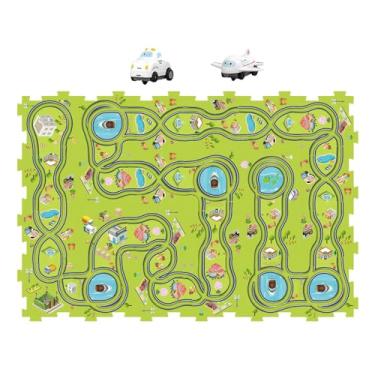 Imagem de Luwecf Pista de Brinquedo Quebra-cabeças de Veículos Pista de Jogo Conjunto, Pista de Quebra-cabeça Placas Trilhos Construção Brinquedos para Pré-escola, Modelo urbano 24 peças