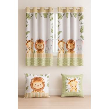 Imagem de Cortina Infantil Decorativa com 2 Capas de Almofada, 2m x 1,5m, Poliéster Estampado, para Quarto (SAFARI BABY)