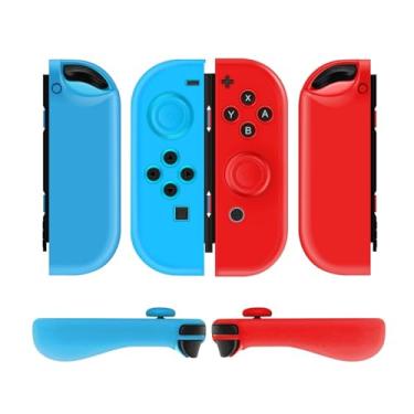 Imagem de Protetores de gel TNP com alças para polegar, funciona para Nintendo Switch Joy-Con Grip – Capas protetoras antiderrapantes ergonômicas com design leve e confortável (1 par azul neon + vermelho)