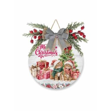 Imagem de Placa de Feliz Natal para porta da frente, 25,4 cm, placa de boas-vindas para porta da frente, árvore de Natal, floral, para varanda, jardim, corredor, decoração de parede