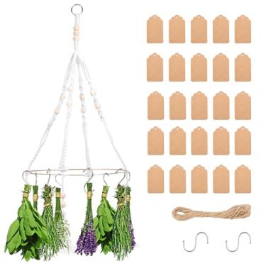 Imagem de Prateleira de secagem de ervas para pendurar com gancho destacável, fácil de pendurar, rack de desidratação de flores com 10 ganchos para secador de ervas, 25 etiquetas de presente prateleira de