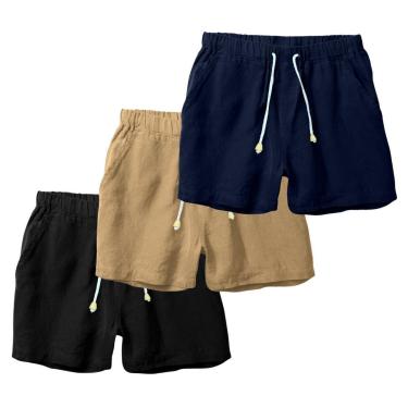 Imagem de Kit 3 Shorts Linho Bermuda Masculina Com Cordão Estilo Casual-Masculino