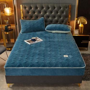 Imagem de Capa de colchão acolchoado com bolso extra profundo antiderrapante, protetor de colchão espesso, macio, quente, lençol de cama decorações-azul-2||solteiro: 35 x 199 cm (conjunto de 3 peças)