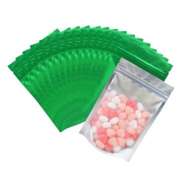 Imagem de Sacos Mylar de embalagem resselável de 13 cm x 8 cm com janela, sacos planos à prova de cheiro para armazenamento de alimentos, bolsa de alumínio selável à prova d'água para pequenas empresas, verde